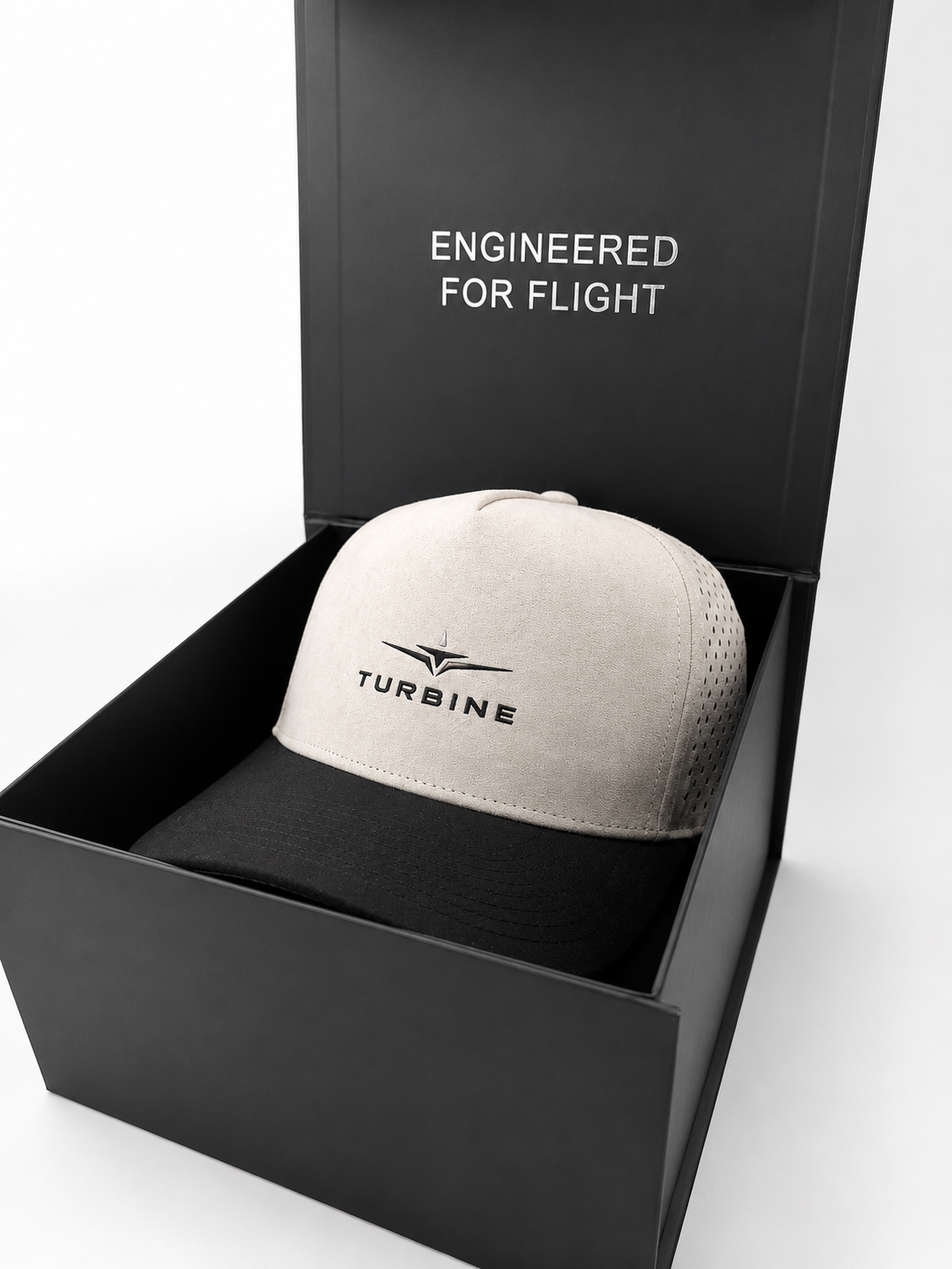 Aviation Cap in box, angled view