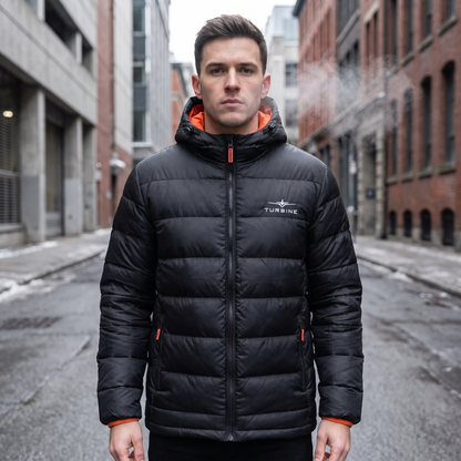 Turbine Altitude Puffer Jacket worn by a male model on a cold urban street