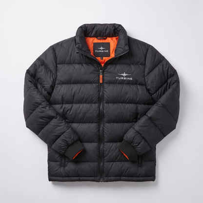 Turbine Altitude Puffer Jacket flat lay showing front zip and orange lining